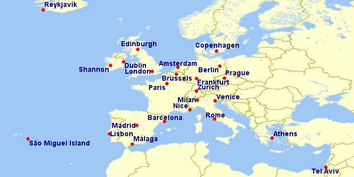a map of europe with cities