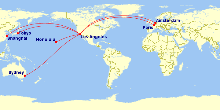 a map of the world with red lines