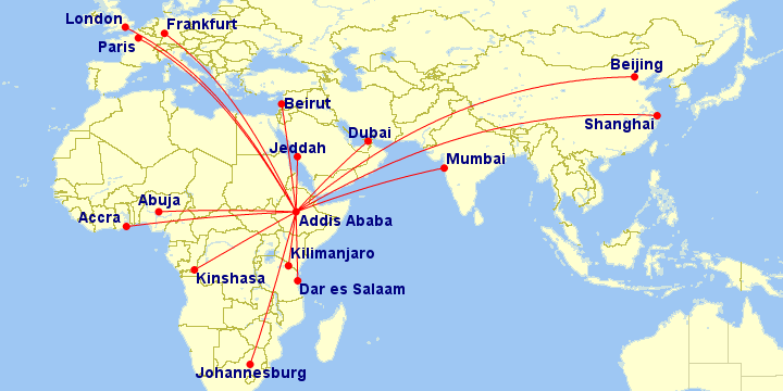 a map of the world with red lines