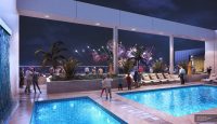 a pool with people around it