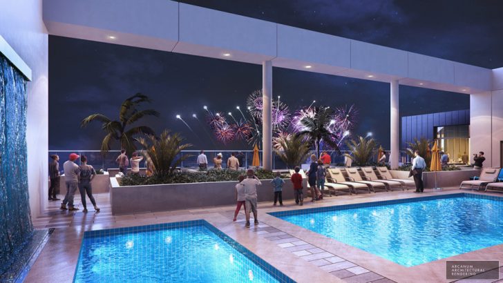 a pool with people around it