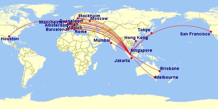 a map of the world with red lines