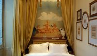 a bed with a canopy over it