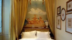 a bed with a canopy over it