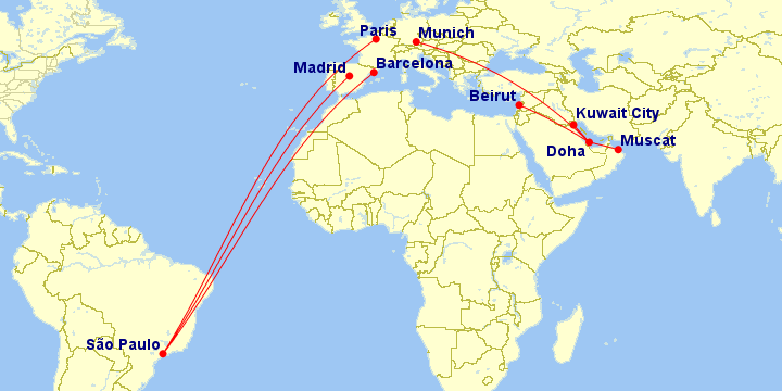 a map of the world with red lines