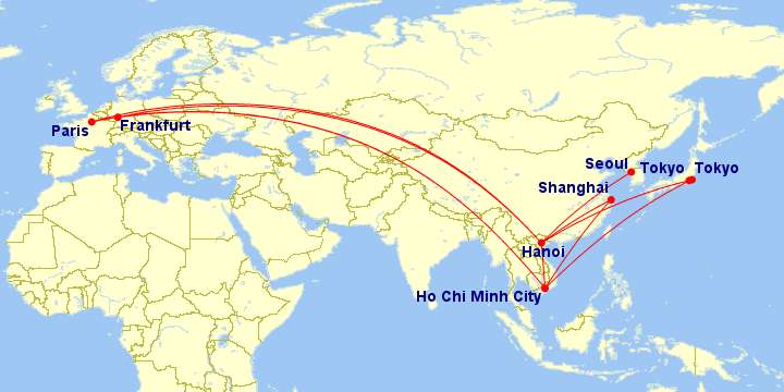 a map of the world with a red line
