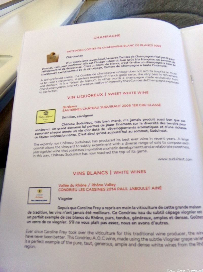 Air France La Première B777 - wine list Part 1