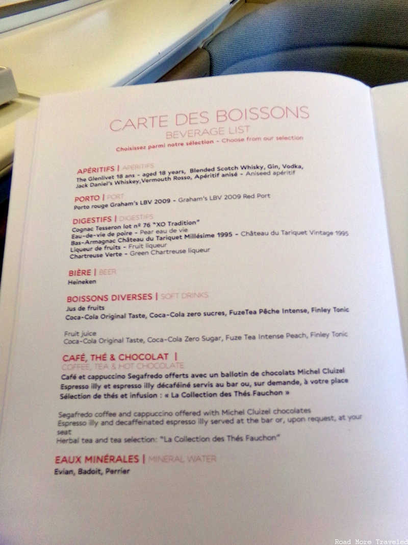 Air France La Première B777 - beverage menu