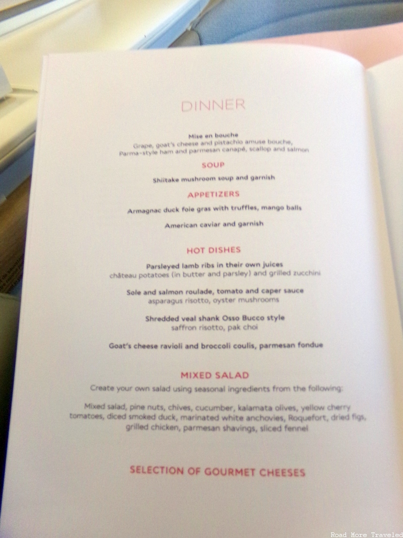 Air France La Première B777 - dinner menu