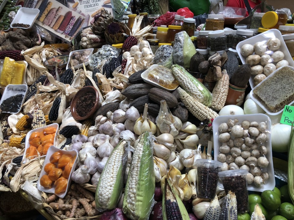 a large pile of food
