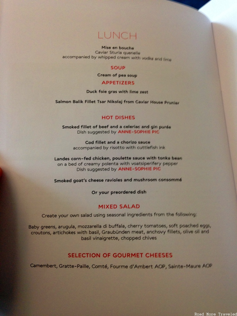 Air France La Première A380 - lunch menu