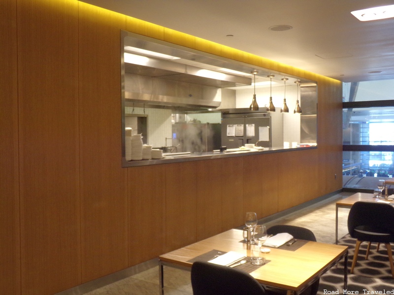 Qantas First Lounge LAX - see-through kitchen window