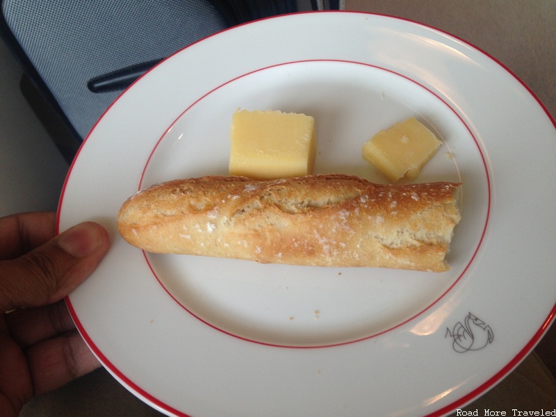 Air France La Premiére lounge - cheese and baguette