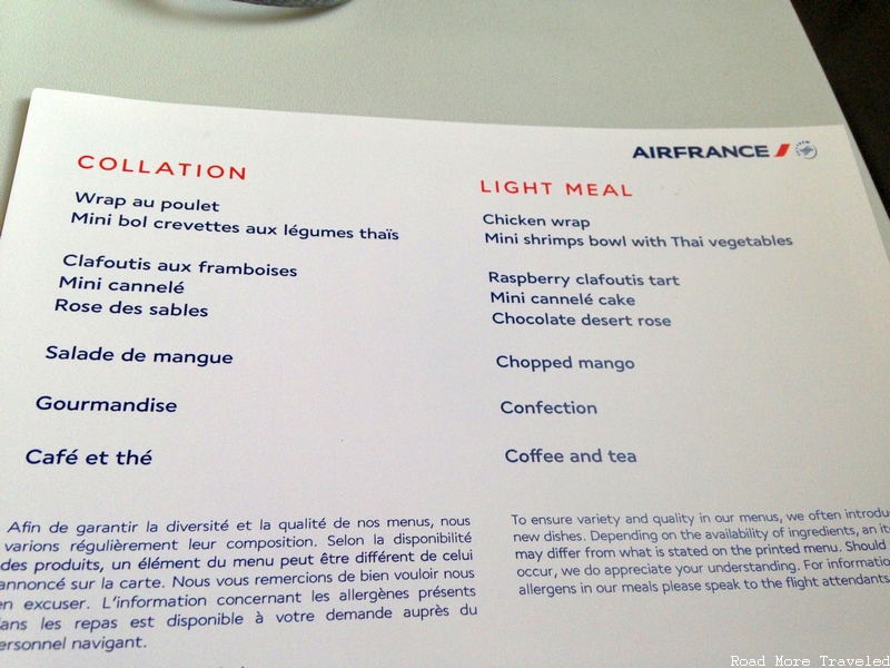 Joon Business Class dinner menu