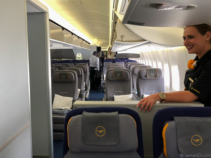 a person standing in an airplane