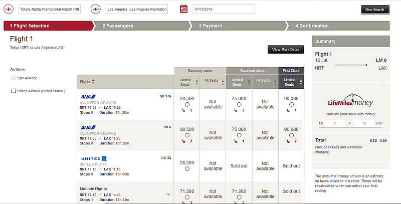 LifeMiles NRT-LAX