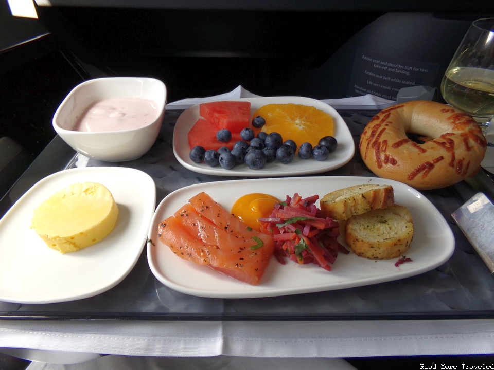 Delta One A350 - maple glazed salmon appetizer