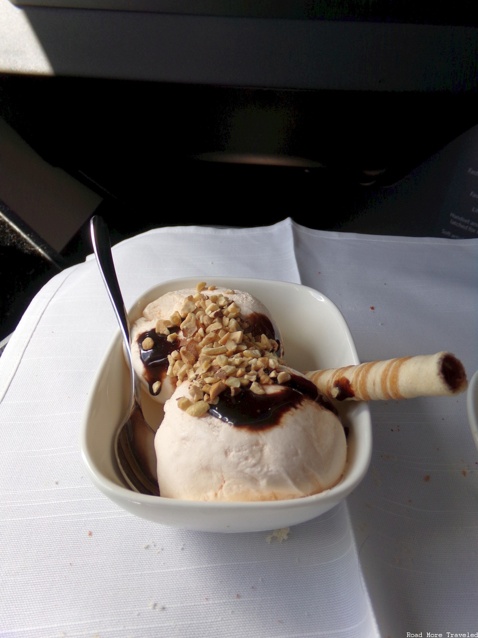 Delta One A350 meal - ice cream sundae