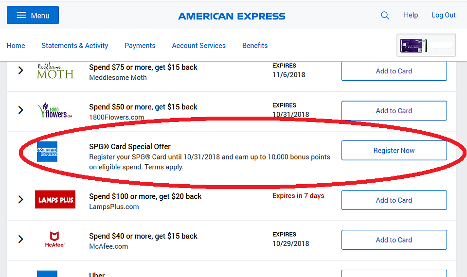 Amex Offers - SPG Registration