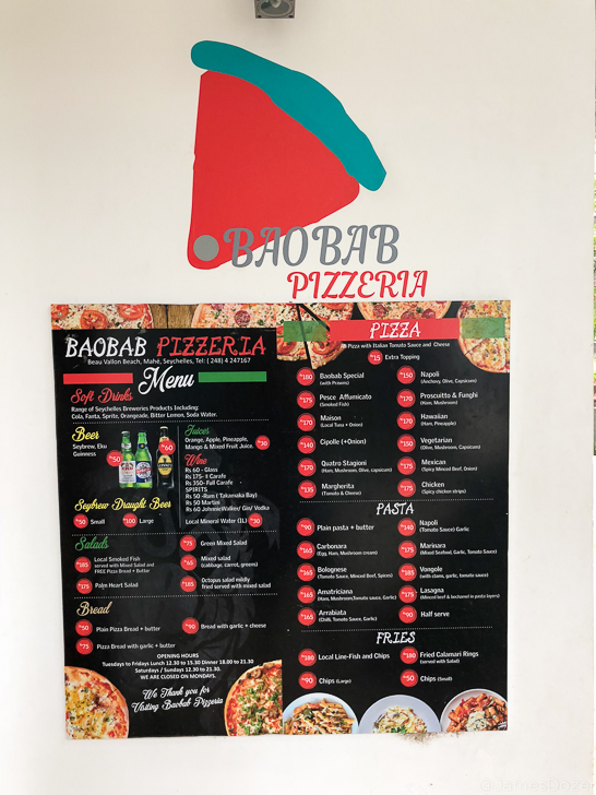 a menu on a wall