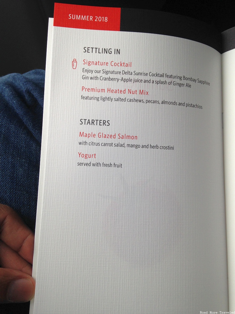 Delta One A350 menu - cocktails and starters