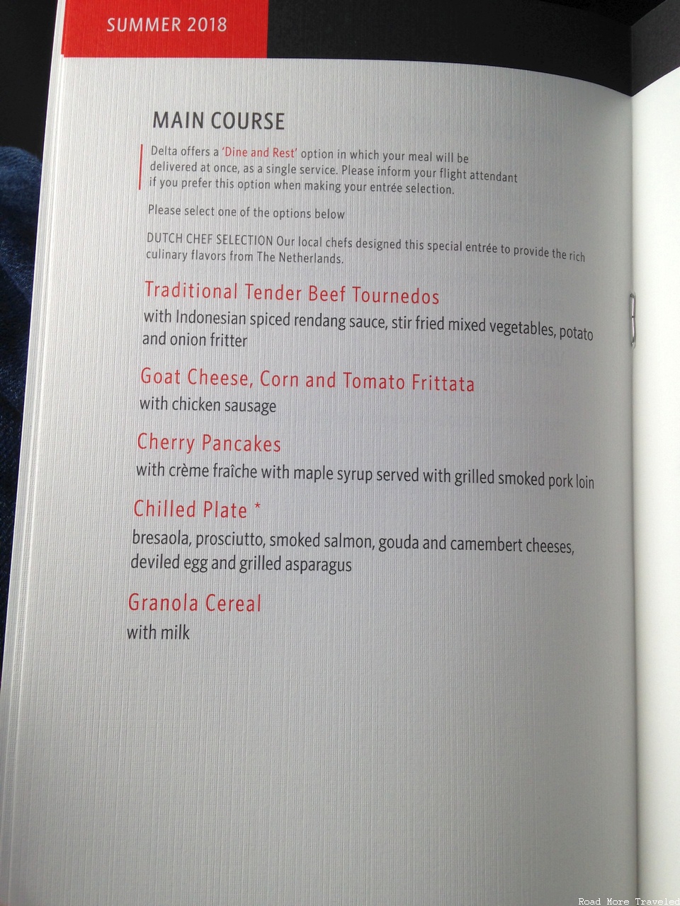 Delta One A350 menu - main courses