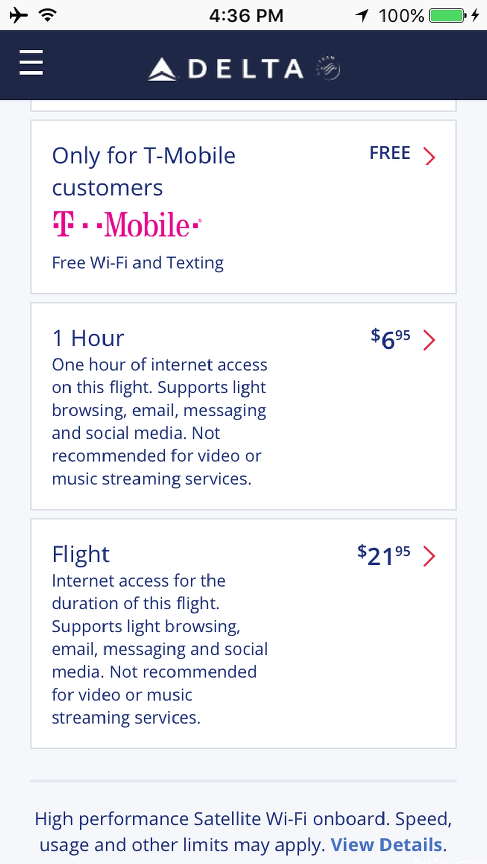 Delta One A350 - WiFi pricing