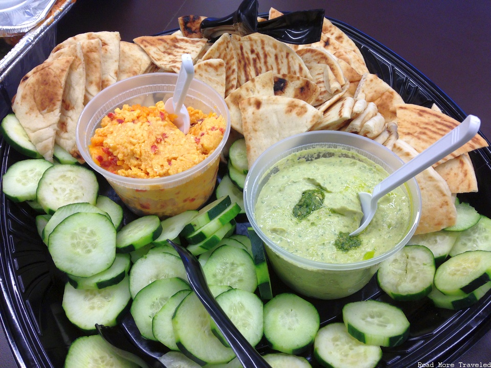 Zoes Kitchen - basil pesto hummus, pimento cheese, and pita bread