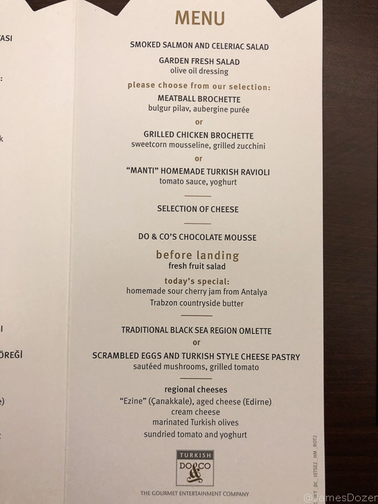 Turkish Airlines Business Class menu