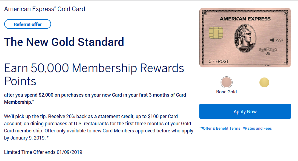 Amex Gold Sample Referral Offer