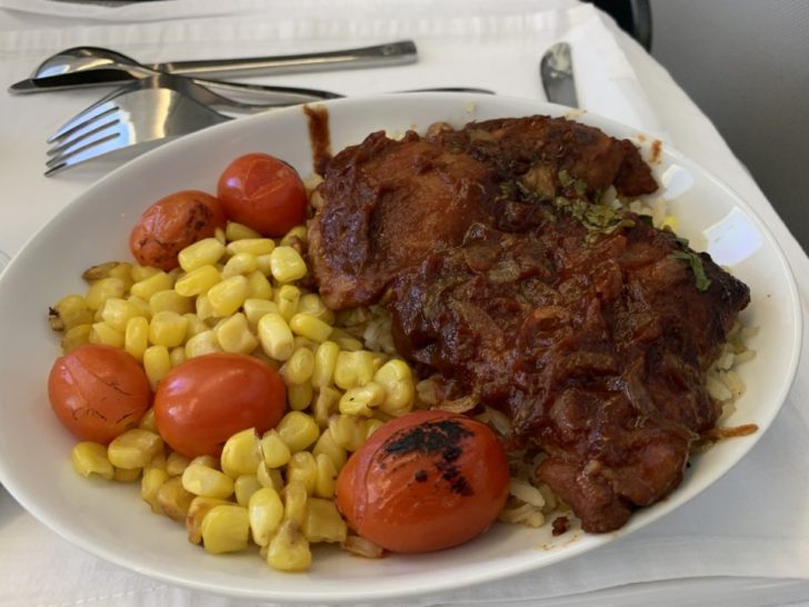 a plate of food with a fork and knife