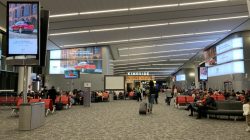 a group of people in an airport terminal