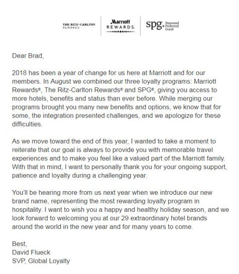 a letter to a hotel
