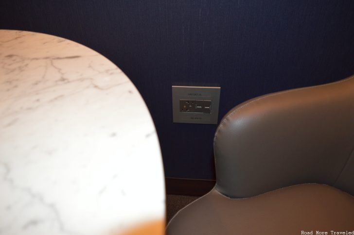 United Polaris Lounge Los Angeles - buffet area power outlets