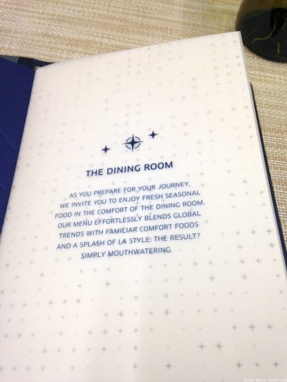 United Polaris Lounge Los Angeles - "The Dining Room" menu introduction