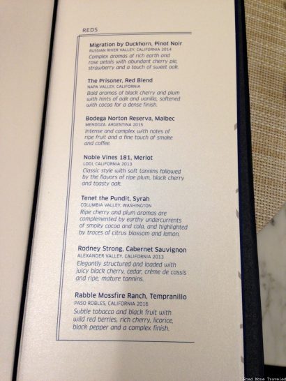 United Polaris Lounge Los Angeles - wine list