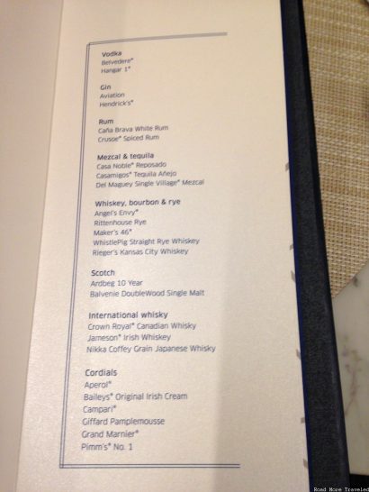 United Polaris Lounge Los Angeles - liquor menu