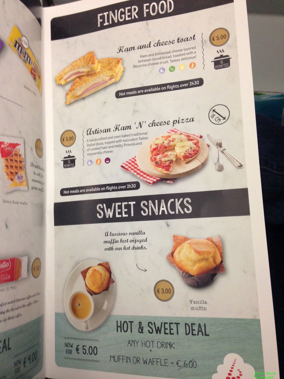 Brussels Airlines buy-on-board - sandwich, pizza, and sweets