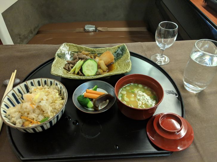 a tray with food on it