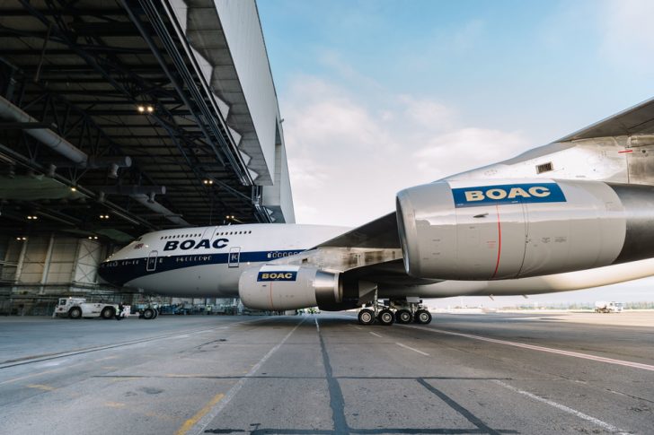 a large airplane in a hangar