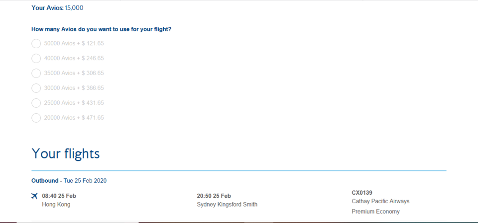 Avios & Money HKG-SYD Premium Economy