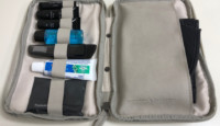 a bag with a variety of toiletries