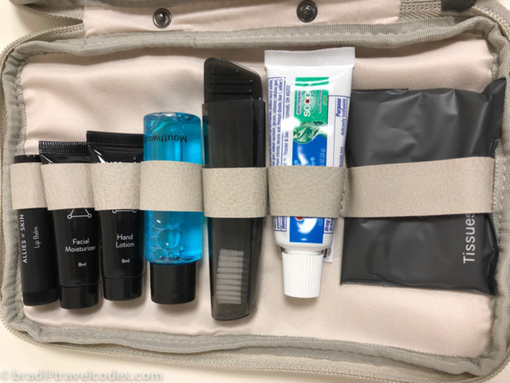 a bag with a variety of toiletries