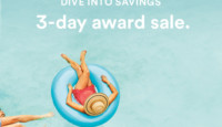 a woman floating on a blue tube in a pool
