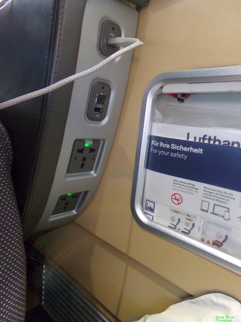 Lufthansa First Class seat power outlets