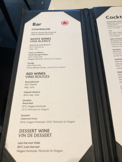 a menu of a bar