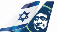 a blue and white flag with a star and a man's face