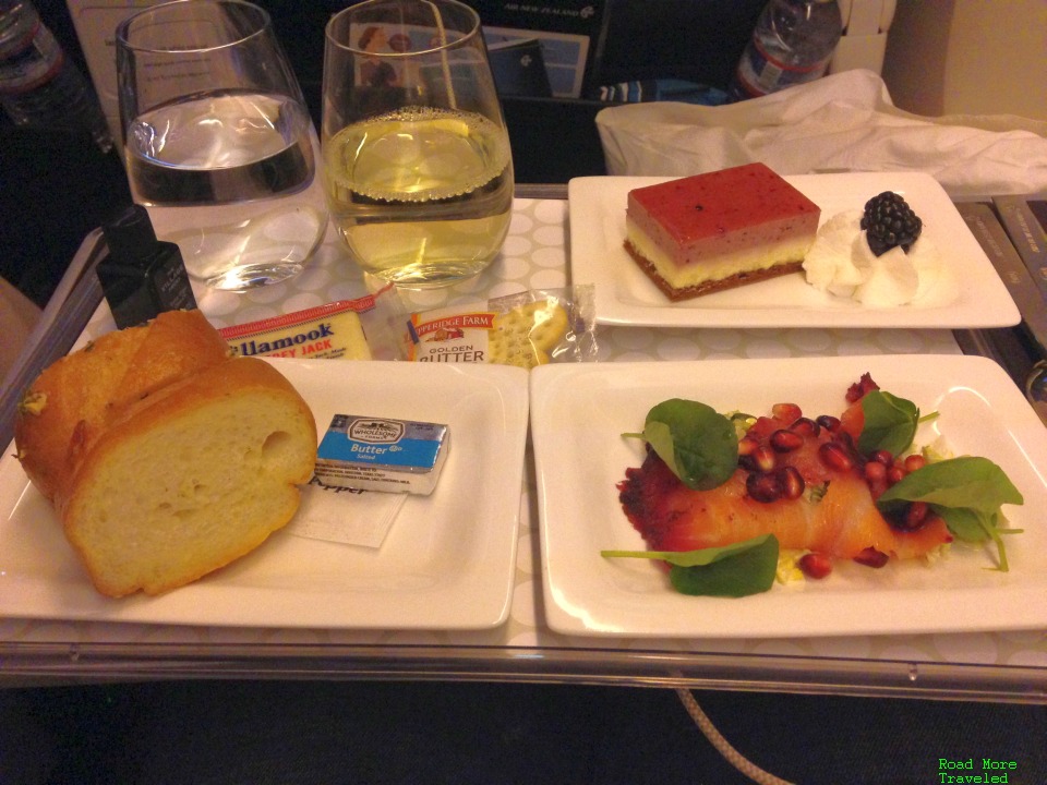 Air New Zealand Premium Economy dinner service