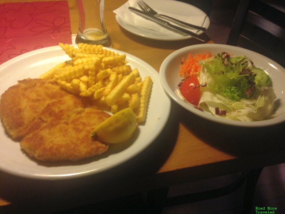Pork schnitzel with salad