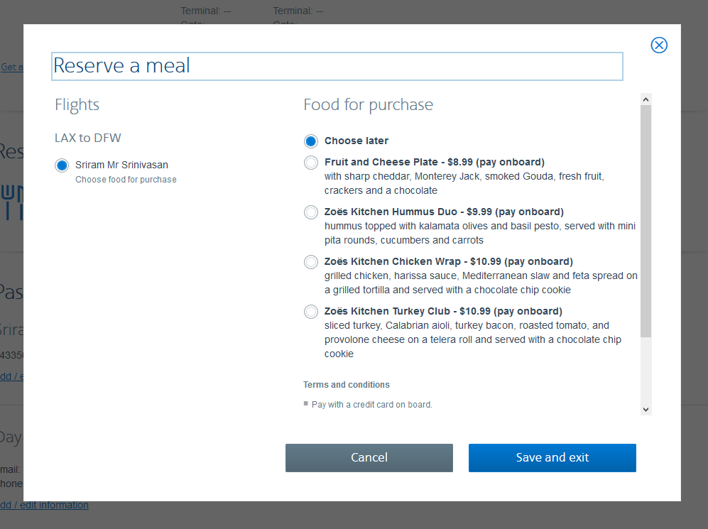 American Buy On Board Pre-order Menu